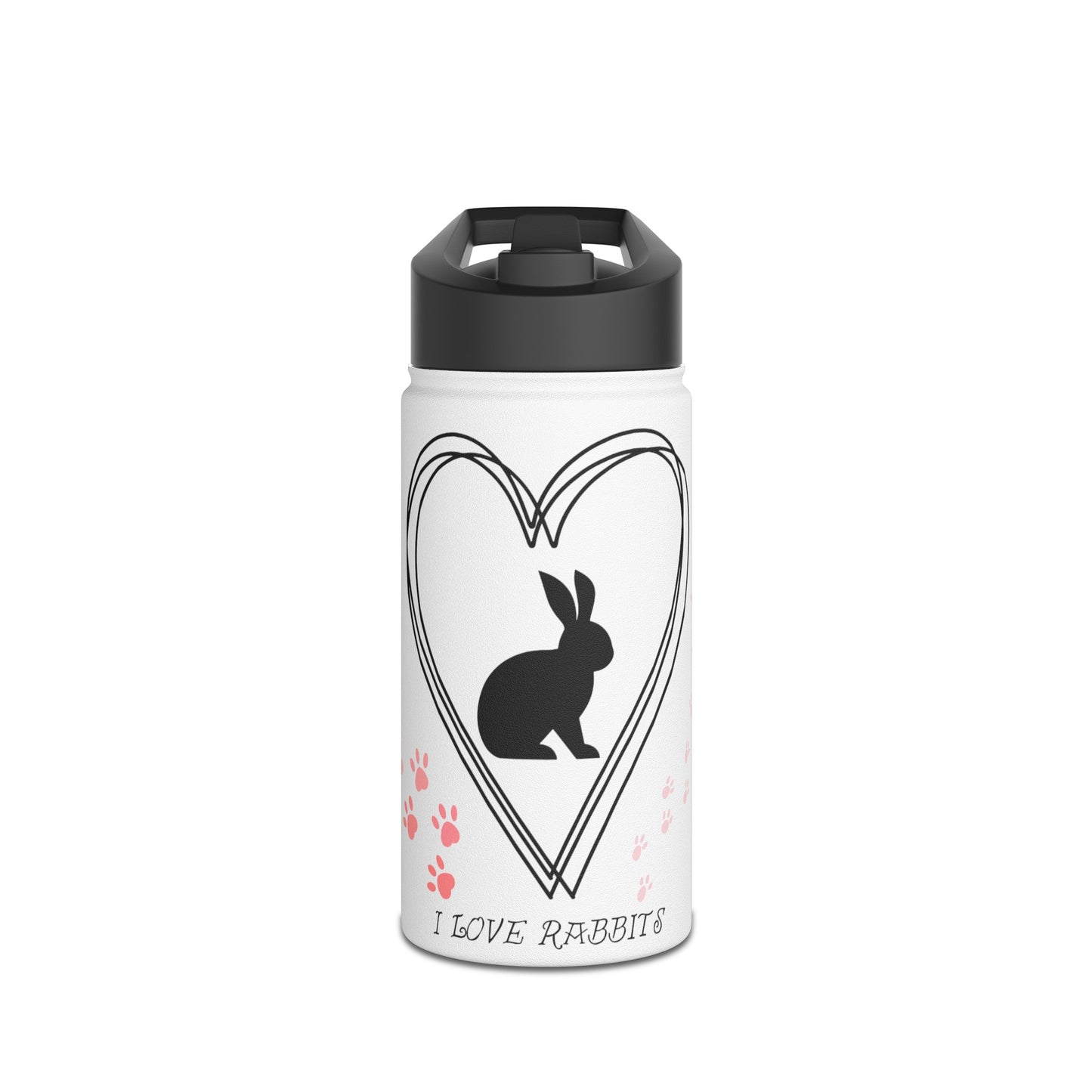 "I love rabbits" Stainless Steel Water Bottle, Standard Lid