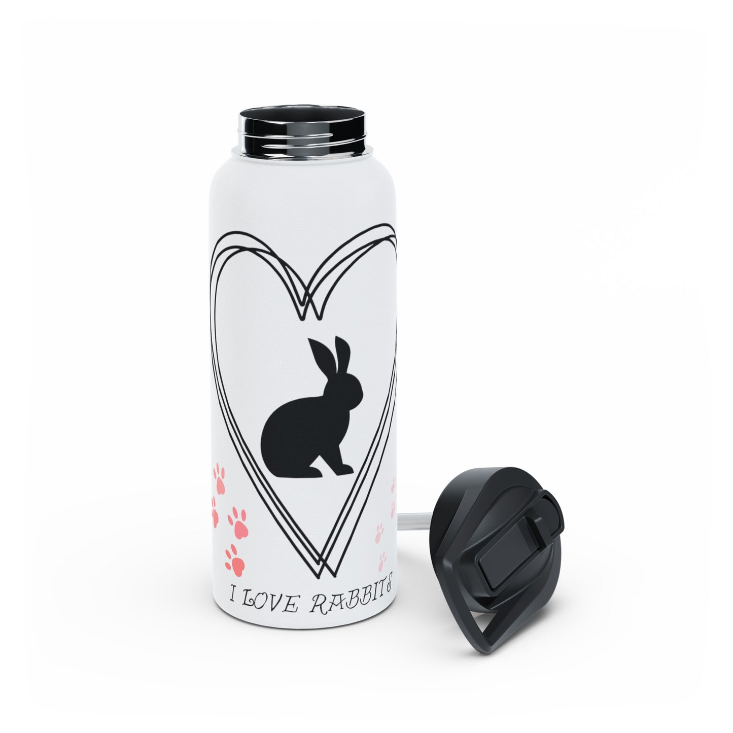 "I love rabbits" Stainless Steel Water Bottle, Standard Lid