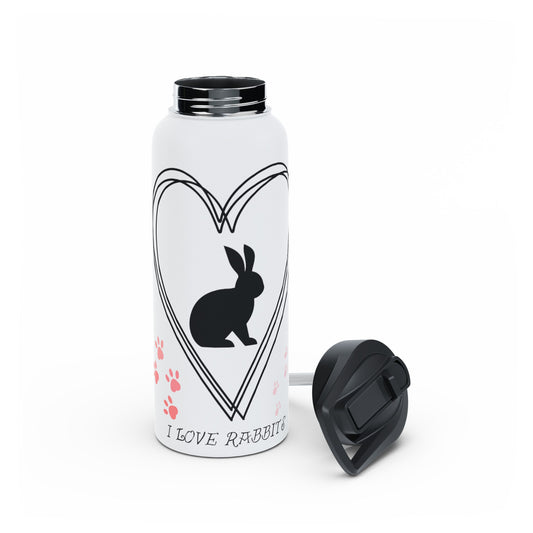 "I love rabbits" Stainless Steel Water Bottle, Standard Lid