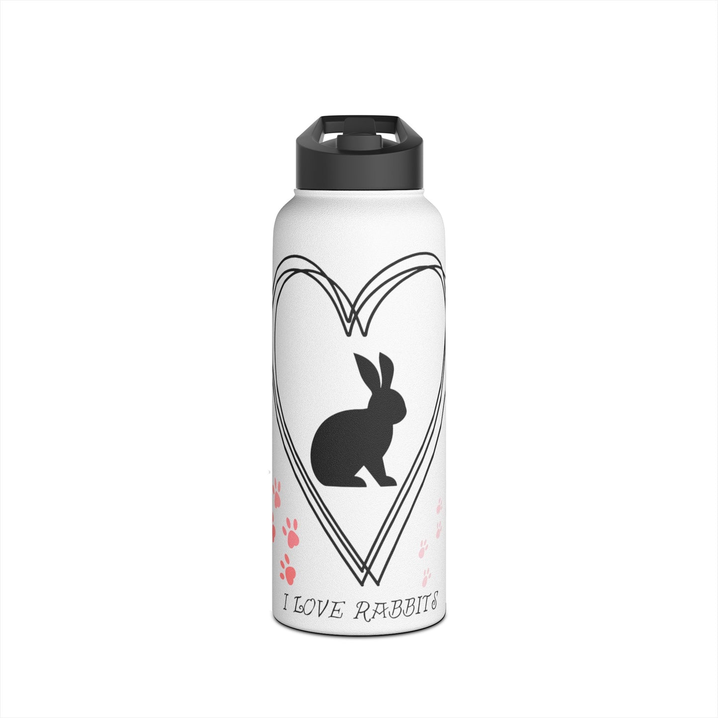 "I love rabbits" Stainless Steel Water Bottle, Standard Lid