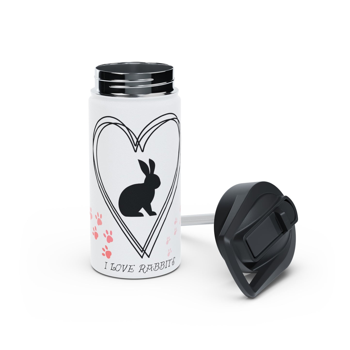 "I love rabbits" Stainless Steel Water Bottle, Standard Lid