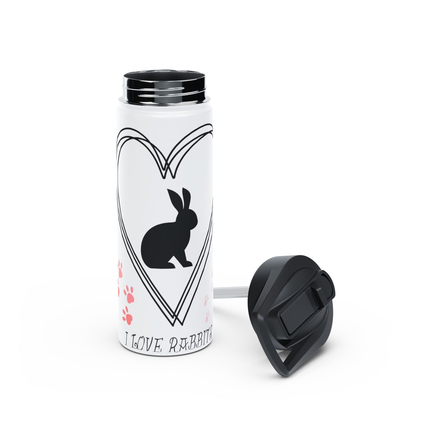 "I love rabbits" Stainless Steel Water Bottle, Standard Lid