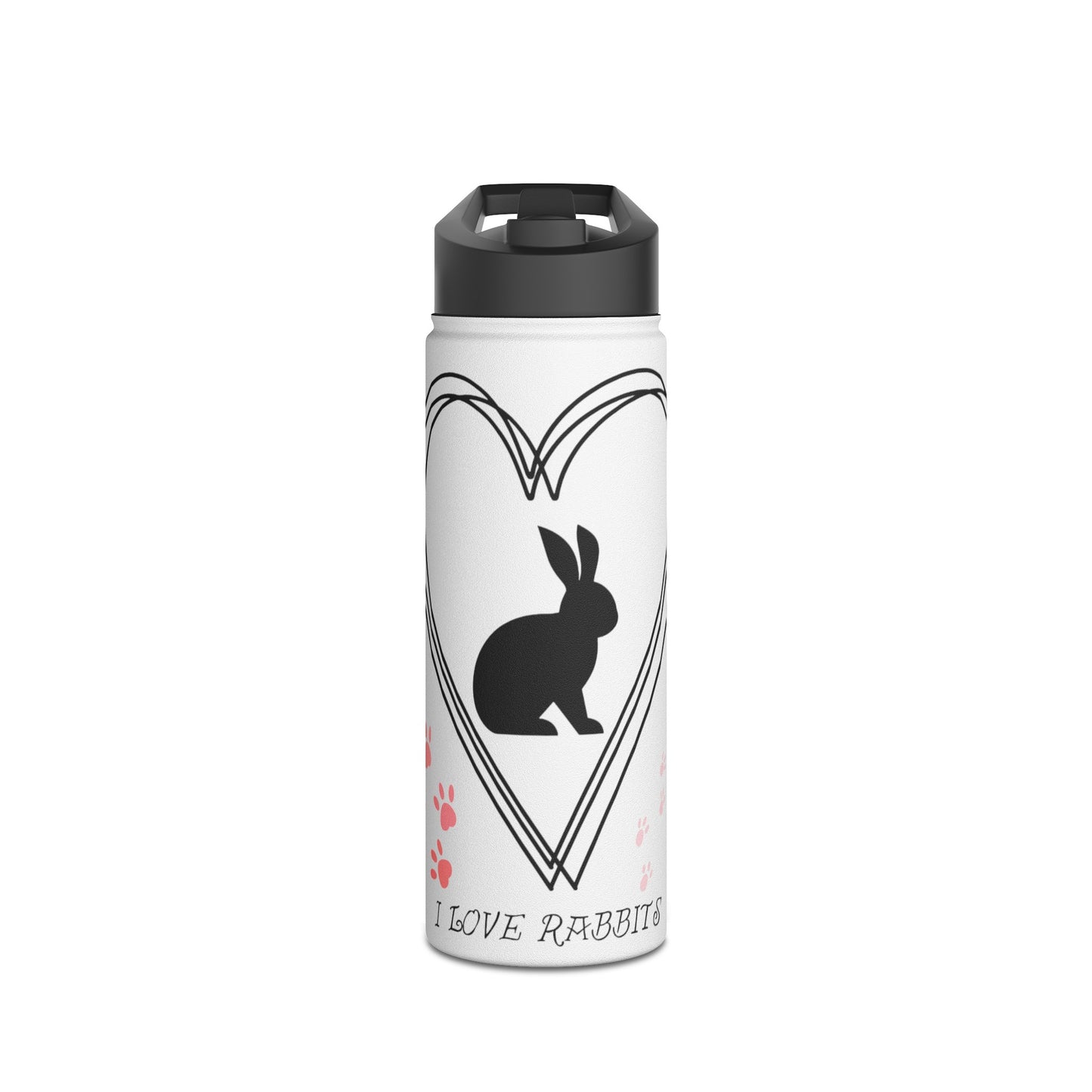 "I love rabbits" Stainless Steel Water Bottle, Standard Lid